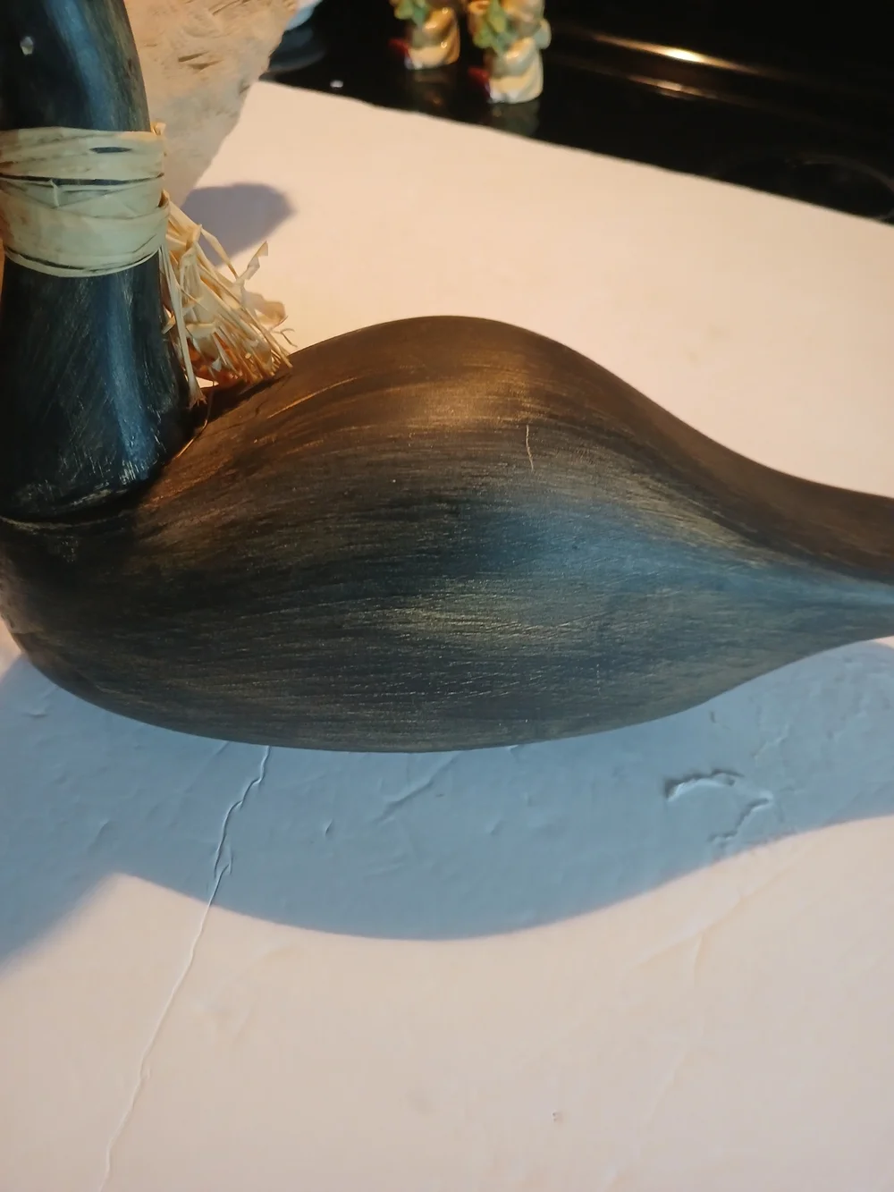 Source Unknown Black Wooden Duck Figurine with Raffia Accent